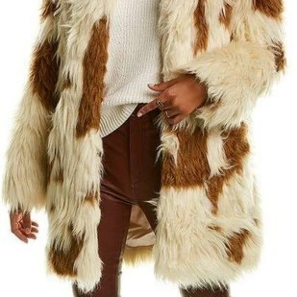 NWT Zadig & Voltaire Fred Tache Faux Fur Natural Coat Sz S